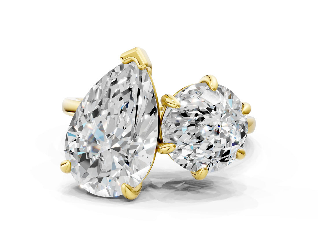 Yellow gold Round and pear toi moi ring