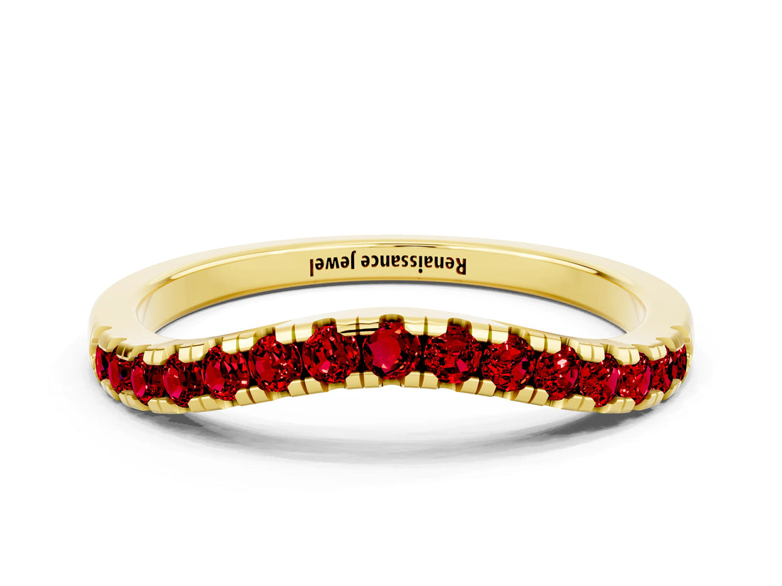 Yellow gold Ruby Pavé Curved Wedding Band_6