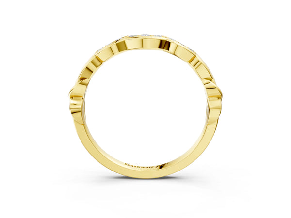 Yellow gold Scalloped Diamond Curved Band with Round Brilliant Stones and Shared Prong Setting