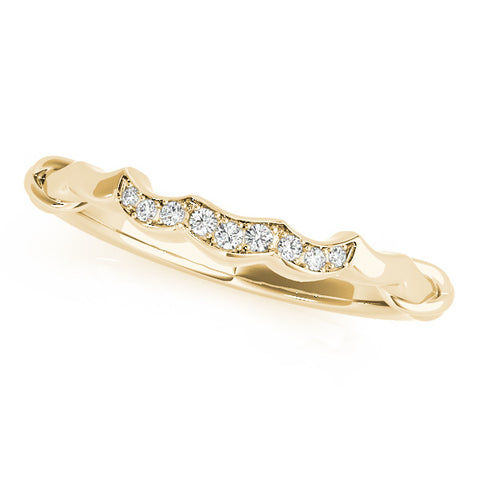 Yellow gold Scalloped Diamond Curved Band with Round Brilliant Stones and Shared Prong Setting