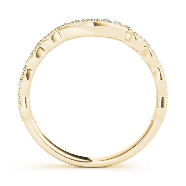 Yellow gold Scalloped Diamond Round Cut Eternity Band with Pavé Setting 1