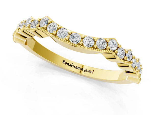 Yellow gold Scalloped Diamond Round Cut Eternity Band with Pavé Setting