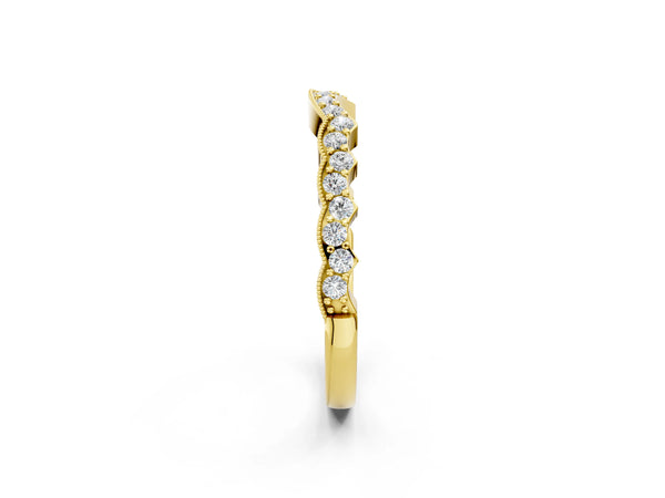 Yellow gold Scalloped Diamond Round Cut Eternity Band with Pavé Setting