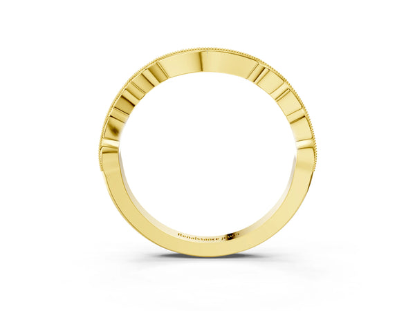 Yellow gold Scalloped Diamond Round Cut Eternity Band with Pavé Setting