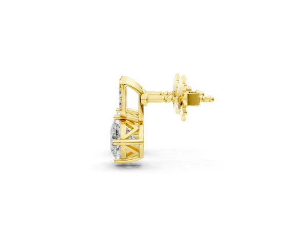 Yellow gold Sideways Cushion Diamond Drop Earrings with Diamond Accent