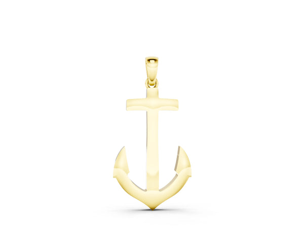 Yellow gold Silver Anchor Pendant with Round Diamond Bezel Setting