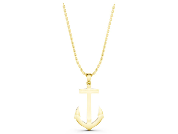 Yellow gold Silver Anchor Pendant with Round Diamond Bezel Setting