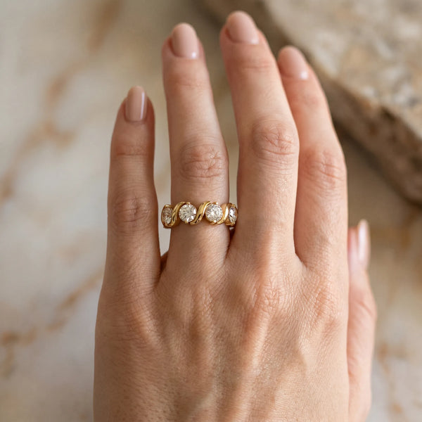 Yellow gold Six-Stone Round Diamond Wave Band with Shared Prong Setting