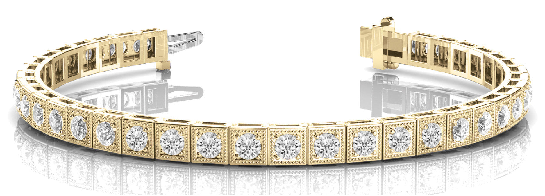 Yellow gold Square Bezel-Set Round Diamond Tennis Bracelet with Box Clasp