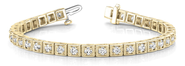 Yellow gold Square Bezel-Set Round Diamond Tennis Bracelet with Four-Prong Setting