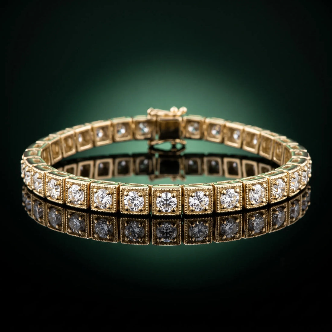 Yellow gold Square Bezel-Set Round Diamond Tennis Bracelet with Four-Prong Setting_13