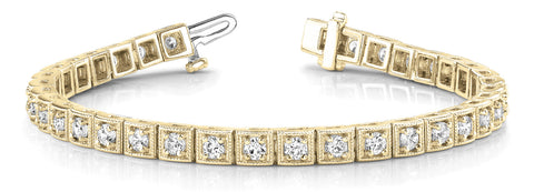 Yellow gold Square Bezel-Set Round Diamond Tennis Bracelet with Four-Prong Setting