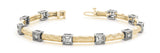 Yellow gold Square Box Diamond Bracelet with Round Cut Stones and Braided Band