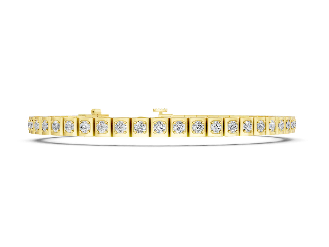 Yellow gold Square Channel Set Round Diamond Tennis Bracelet_2