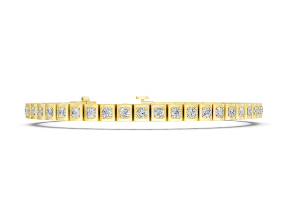 Yellow gold Square Channel Set Round Diamond Tennis Bracelet