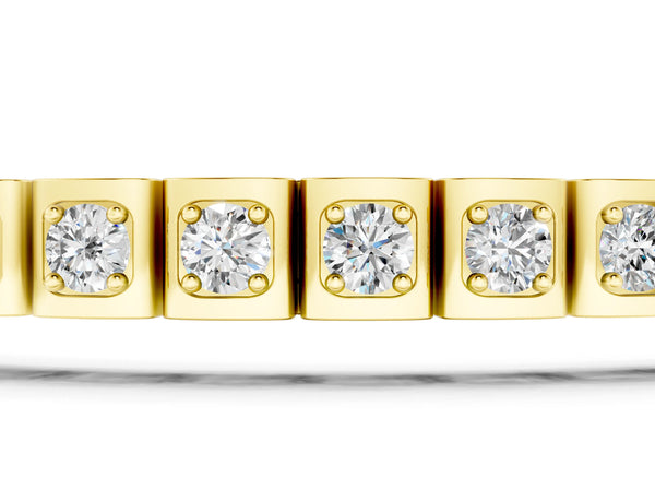 Yellow gold Square Channel Set Round Diamond Tennis Bracelet