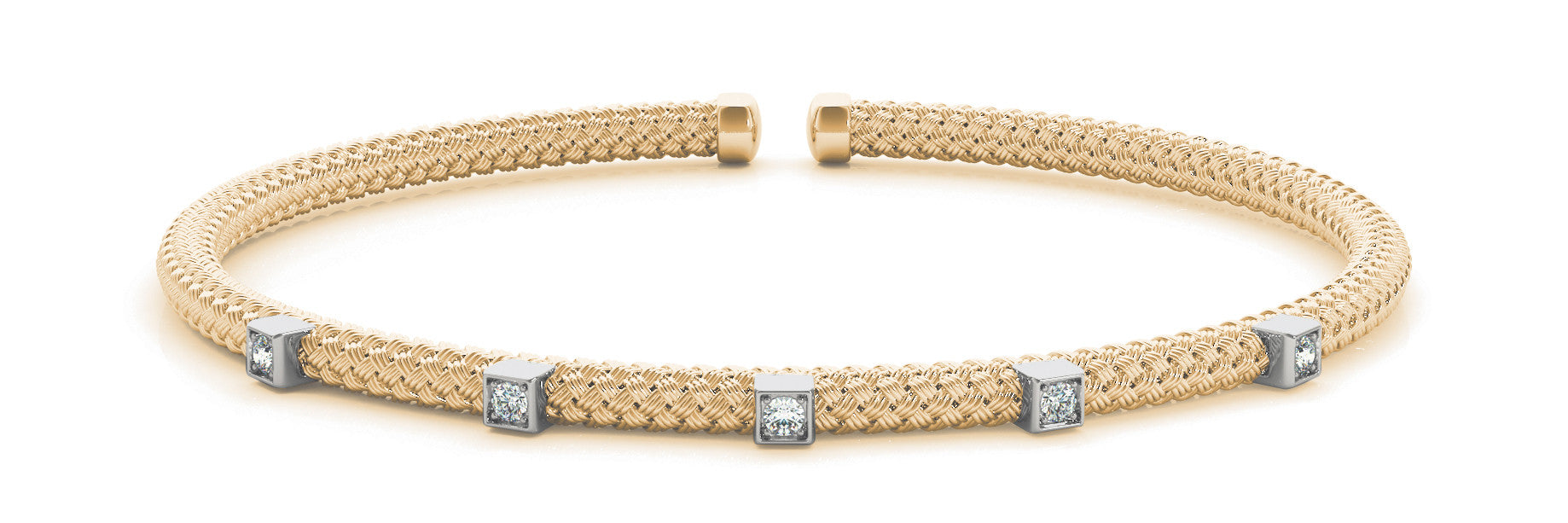 Yellow gold Square Diamond Box Setting Woven Band Bracelet