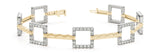 Yellow gold Square Diamond Pavé Link Bracelet with Textured Band and Four-Prong Setting
