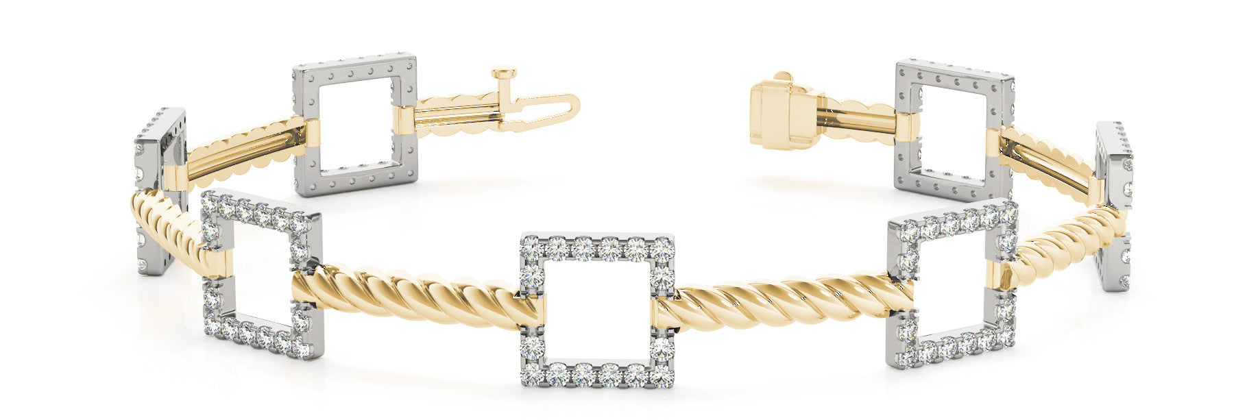 Yellow gold Square Diamond Pavé Twisted Link Bracelet