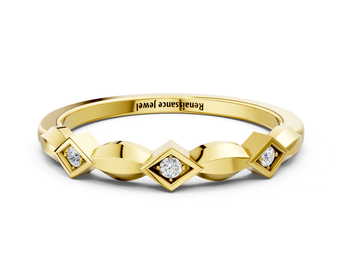 Yellow gold Square Diamond Twist Band with Bezel Setting_24
