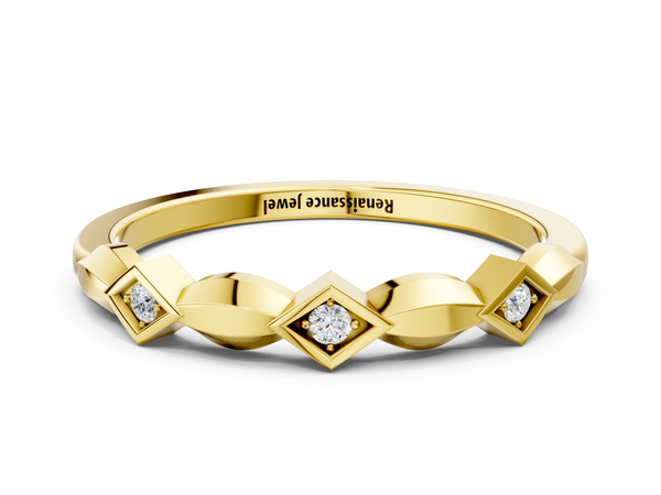 Yellow gold Square Diamond Twist Band with Bezel Setting
