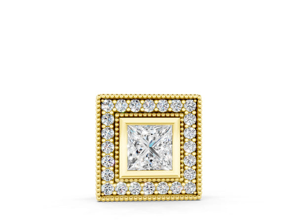 Yellow gold Square Halo Princess Cut Pendant with Bezel Setting