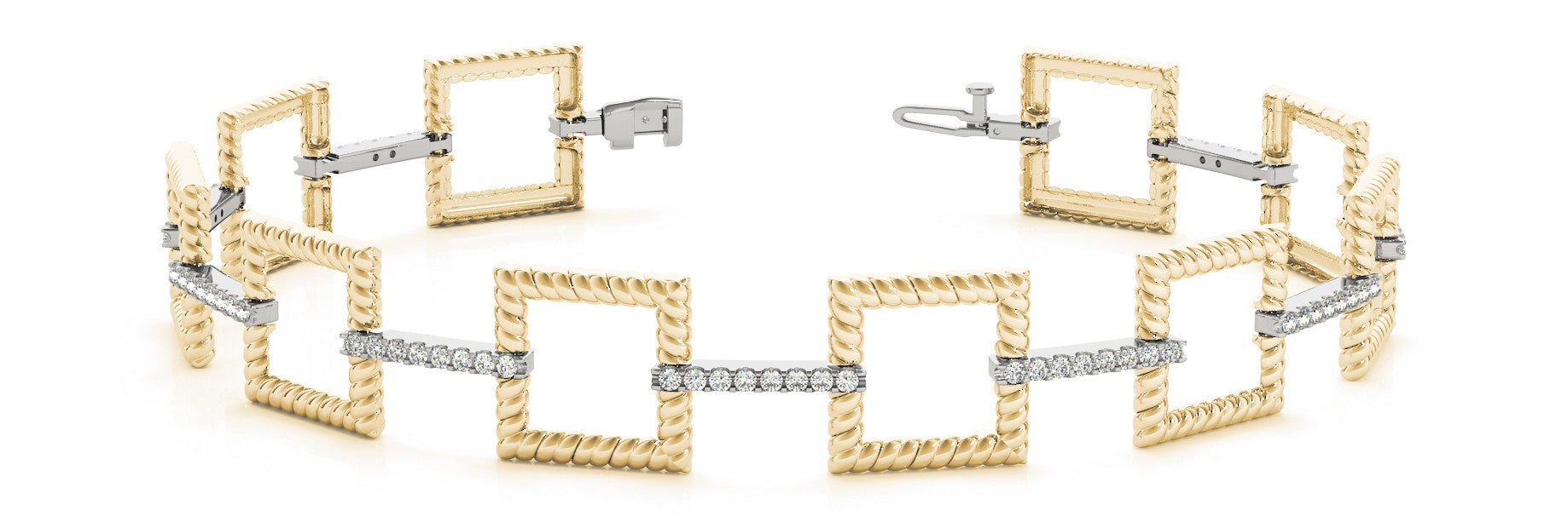 Yellow gold Square Link Diamond Pavé Rope Bracelet