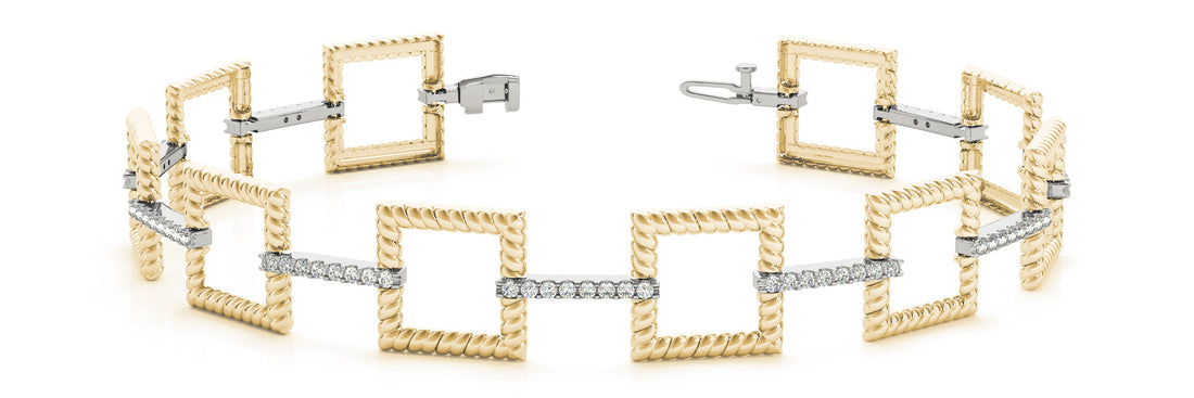 Yellow gold Square Link Diamond Pavé Rope Bracelet