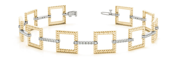 Yellow gold Square Link Diamond Pavé Rope Bracelet