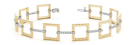 Yellow gold Square Link Diamond Pavé Rope Bracelet
