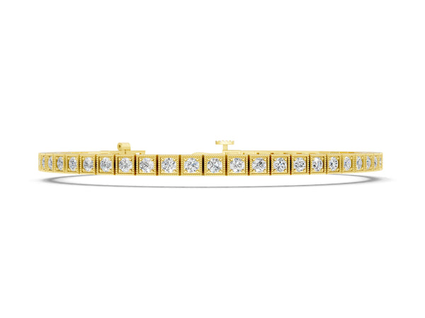 Yellow gold Square Milgrain Diamond Tennis Bracelet