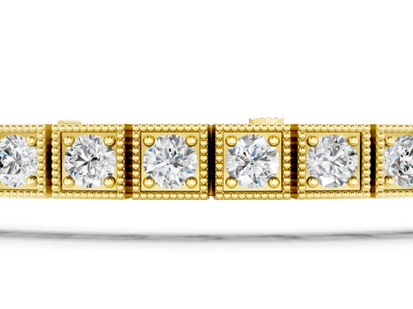 Yellow gold Square Milgrain Diamond Tennis Bracelet