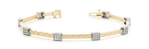 Yellow gold Square Pave Diamond Cable Bracelet with Box Clasp