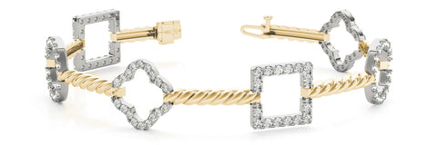 Yellow gold Square and Clover Diamond Pave Twisted Cable Bracelet
