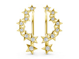 Yellow gold Star Cluster Diamond Crescent Earrings with Round Cut Stones on a Curved Band and Prong Setting_12