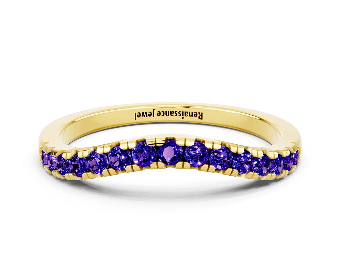 Yellow gold Tanzanite Pavé Curved Wedding Band_6