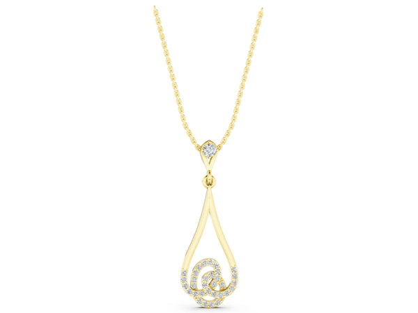 Yellow gold Teardrop Diamond Pavé Pendant with Round Brilliant Cut