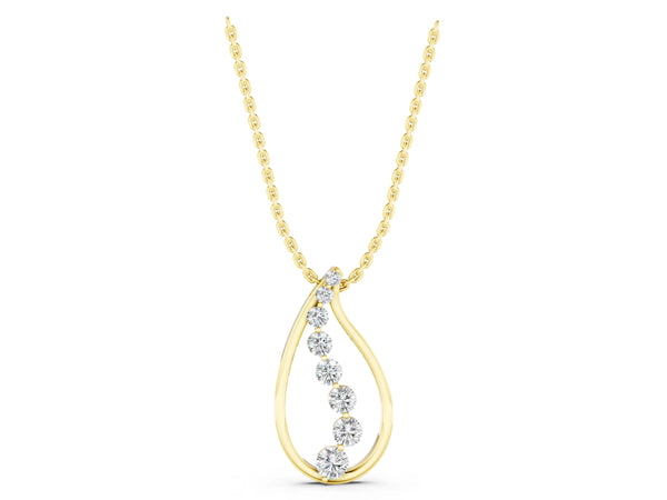 Yellow gold Teardrop Diamond Prong-Set Round Pendant