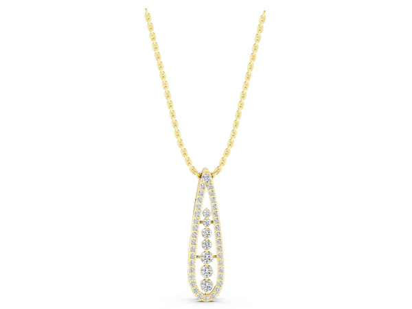 Yellow gold Teardrop Pavé Round Diamond Prong Pendant