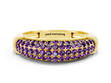 Yellow gold Three-Row Pavé Round Amethyst Dome Band_6