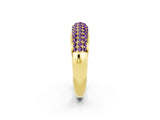 Yellow gold Three-Row Pavé Round Amethyst Dome Band_8