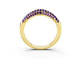 Yellow gold Three-Row Pavé Round Amethyst Dome Band_9