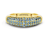 Yellow gold Three-Row Pavé Round Aquamarine Dome Band_6