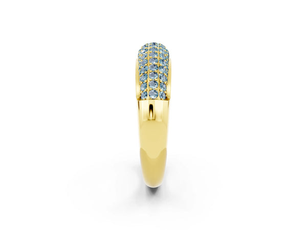 Yellow gold Three-Row Pavé Round Aquamarine Dome Band
