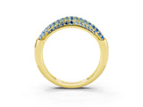 Yellow gold Three-Row Pavé Round Aquamarine Dome Band_9