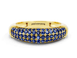 Yellow gold Three-Row Pavé Round Blue Sapphire Dome Band_6
