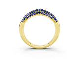 Yellow gold Three-Row Pavé Round Blue Sapphire Dome Band_9