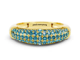 Yellow gold Three-Row Pavé Round Blue Topaz Dome Band_6