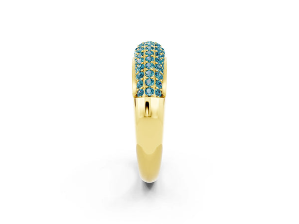 Yellow gold Three-Row Pavé Round Blue Topaz Dome Band