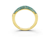 Yellow gold Three-Row Pavé Round Blue Topaz Dome Band_9